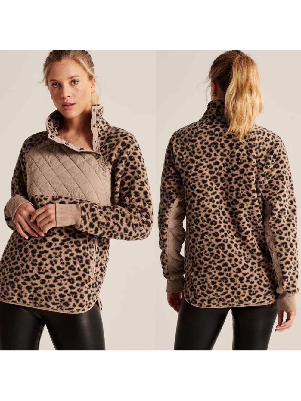 Abercrombie & Fitch Womens Leopard Print Cozy Fleece Snap Pullover - fall staple